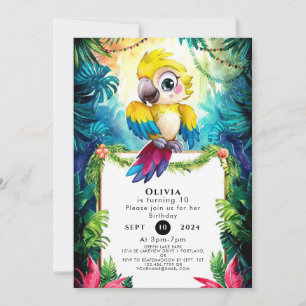 Cute Colorful Parrot Birthday Inbjudningar