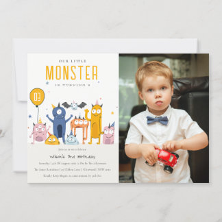 Cute Colorful Party Monsters Barns födelsedag Phot Inbjudningar