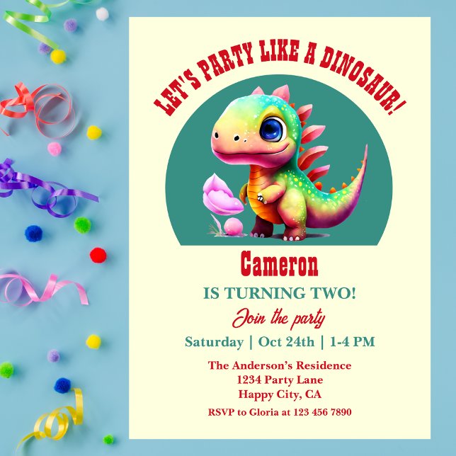 Cute Colorful Party som en Dinosaur-födelsedag Inbjudningar (Skapare uppladdad)