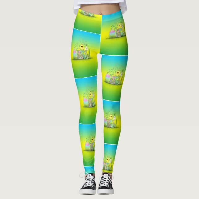 Cute Colorful Påskägg, Chick Snödroppe mönster Leggings (Framsida)