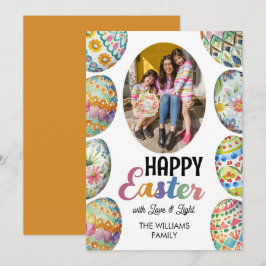 Cute Colorful Påskägg Photo Hälsning Orange Julkort