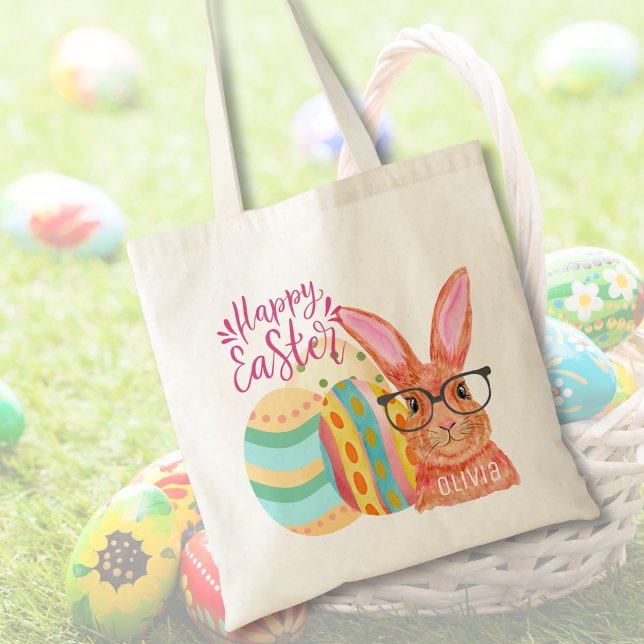 Cute Colorful Påskhare Eggs Kids Påsk Tygkasse (Cute Colorful Easter Bunny Eggs Kids Easter Tote Bag)