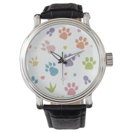 Cute Colorful Paw Prints Pattern Wrist Watch Armbandsur