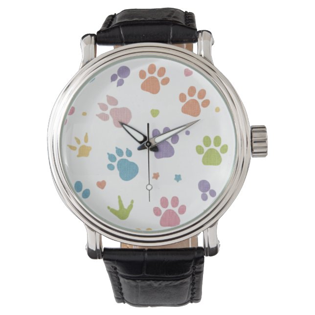 Cute Colorful Paw Prints Pattern Wrist Watch Armbandsur (Framsida)