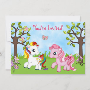 Cute Colorful Ponies Girls Horse Birthday Inbjudan