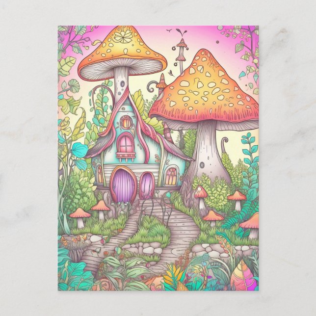 Cute Colorful Psychedelic Svamp Art Vykort (Framsida)