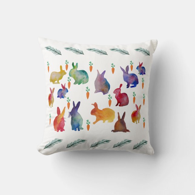 Cute Colorful Rabbits Påsk Time Kudde (Framsida)