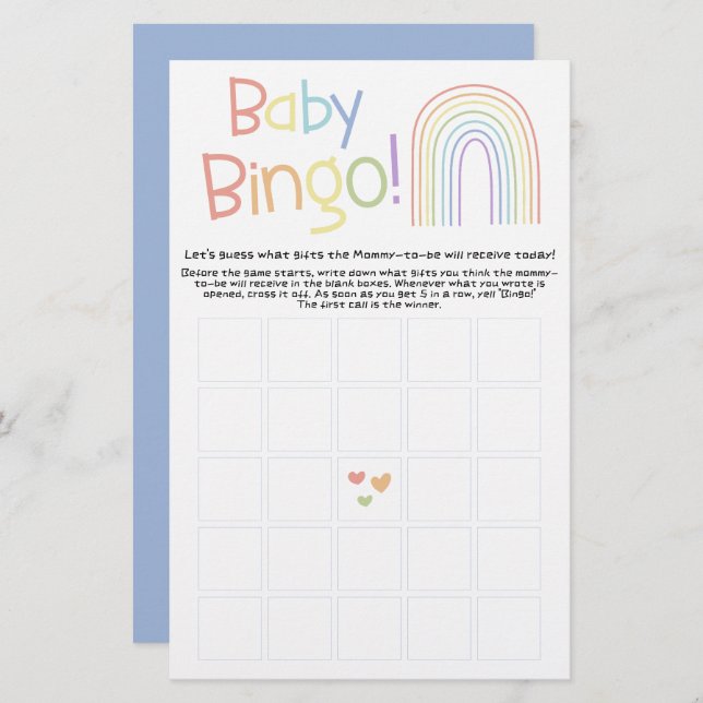 Cute Colorful Rainbow Baby Bingo Game Flyer (Fram/baksida)