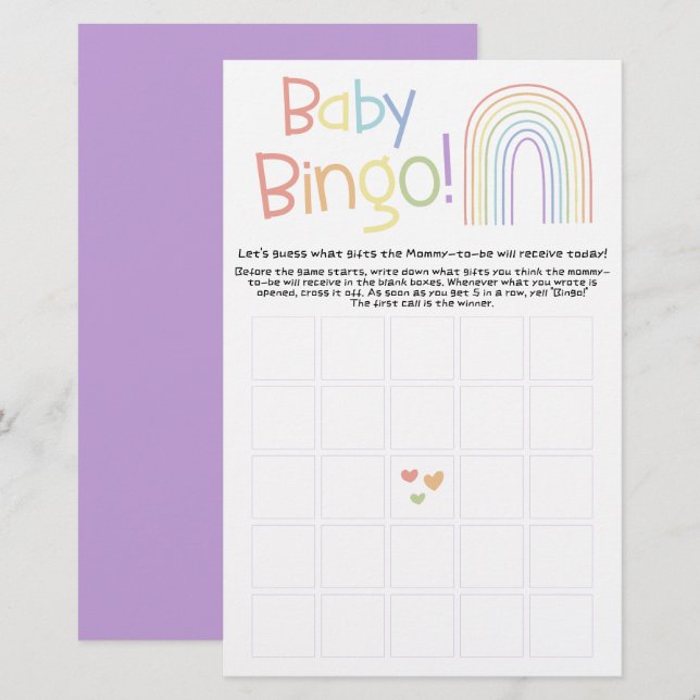 Cute Colorful Rainbow Baby Bingo Game Flyer (Fram/baksida)