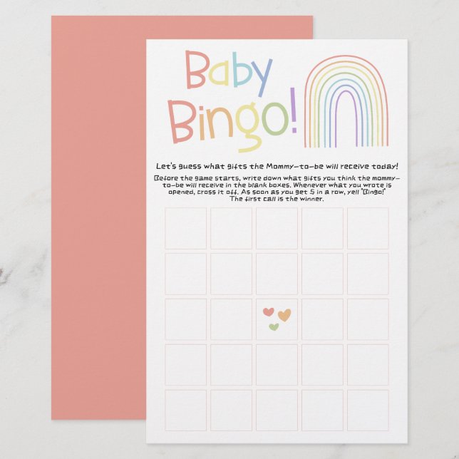 Cute Colorful Rainbow Baby Bingo Game Flyer (Fram/baksida)