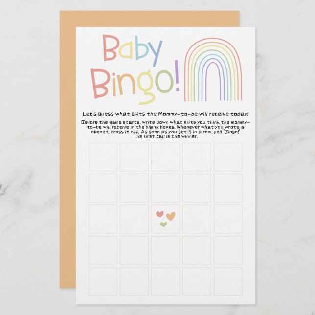 Cute Colorful Rainbow Baby Bingo Game Flyer (Fram/baksida)
