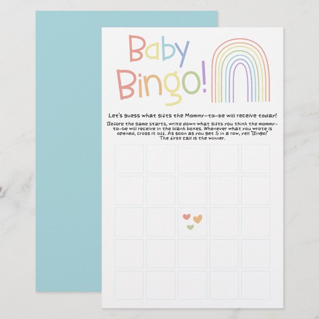 Cute Colorful Rainbow Baby Bingo Game Flyer (Fram/baksida)