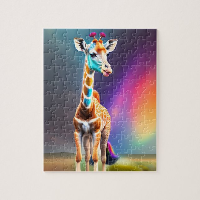 Cute Colorful Rainbow Färg Giraffe Pussel (Vertikal)
