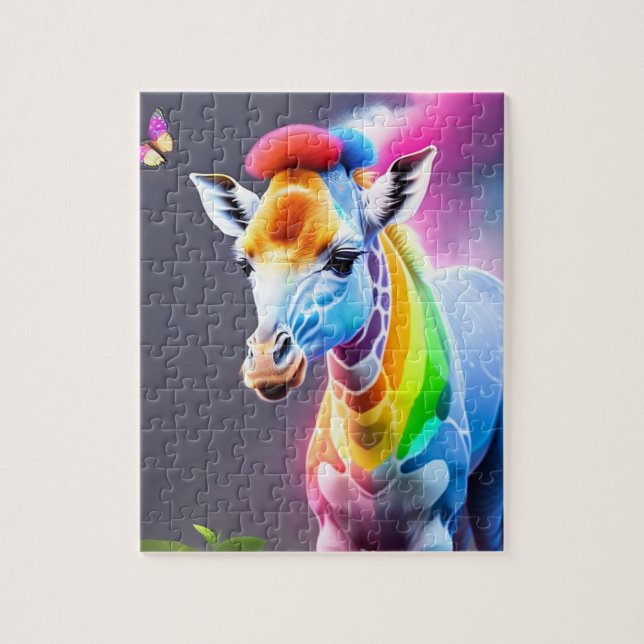 Cute Colorful Rainbow Giraffe and Butterflie Pussel (Vertikal)