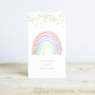 Cute Colorful Rainbow & Guld Heart Confetti Visitkort