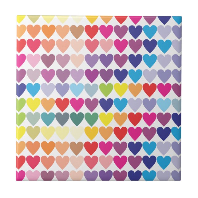 Cute Colorful Rainbow Heart Mönster Kakelplatta (Framsidan)