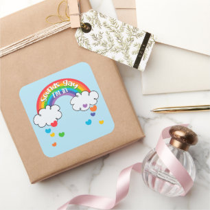 Cute Colorful Rainbow Hearts Ljud Gay Jag är i Fyrkantigt Klistermärke