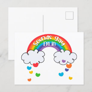 Cute Colorful Rainbow Hearts Ljud Gay Jag är i Vykort