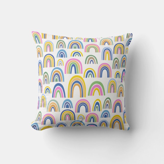 Cute Colorful Rainbow Mönster i Rosa och Gult Kudde (Framsida)