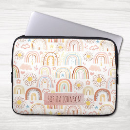 Cute Colorful Rainbows and Daisy Flowers Abstrakt Laptop Fodral