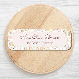 Cute Colorful Rainbows and Daisy Flowers Abstrakt Namnbricka