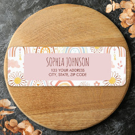 Cute Colorful Rainbows and Daisy Flowers Abstrakt Returadress Etikett