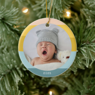Cute Colorful Rand Färg Block i Pastel Blue Julgransprydnad Keramik