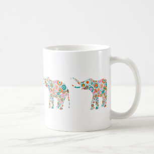 Cute Colorful Retro Blommigt Elephant 5 Kaffemugg