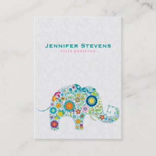 Cute Colorful Retro Blommigt Elephant Visitkort