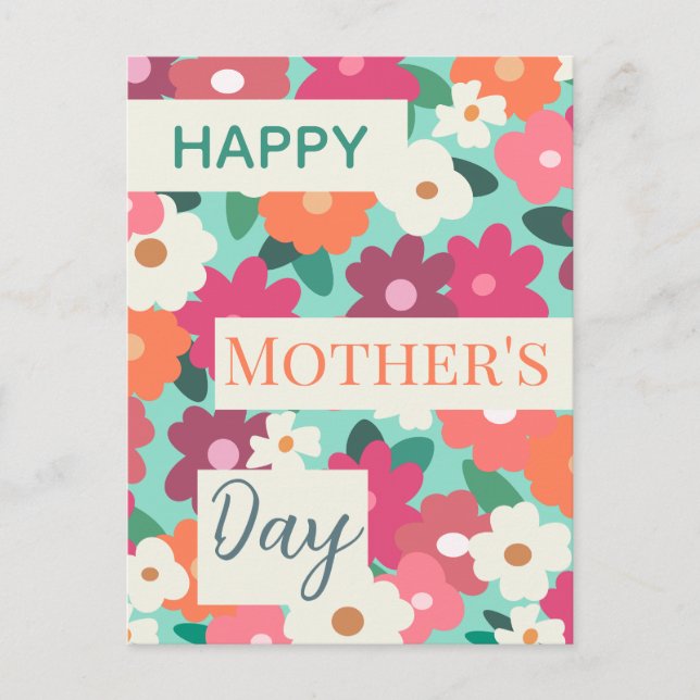 Cute Colorful Retro-Blommigt/Mors dag Vykort (Framsida)