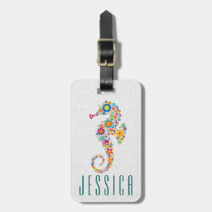 Cute Colorful Retro Blommigt Sea-Horse Bagagebricka