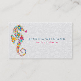Cute Colorful Retro Blommigt Sea Horse Visitkort