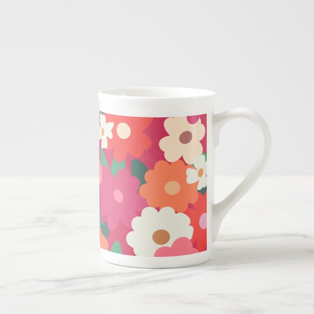 Cute Colorful Retro-Blommigtar Benporslin Mugg (Höger)