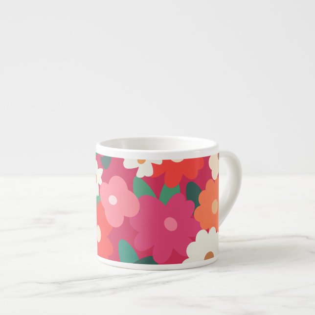 Cute Colorful Retro-Blommigtar Espressomugg (Framsida höger)