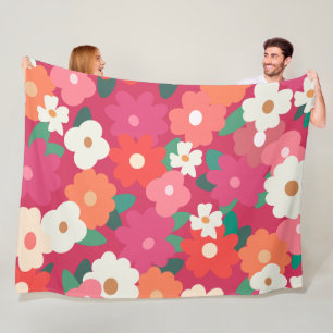 Cute Colorful Retro-Blommigtar Fleecefilt