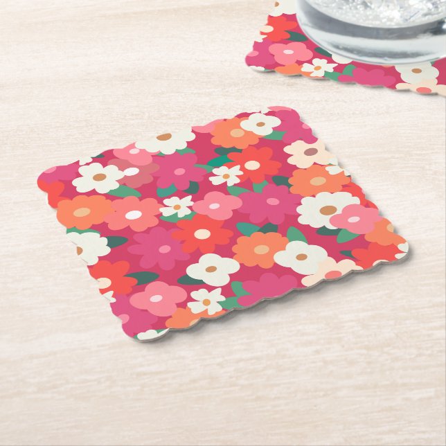 Cute Colorful Retro-Blommigtar Underlägg Papper (Vinklad)