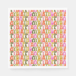 Cute Colorful Retro Grattis på födelsedagen Text M Pappersservett