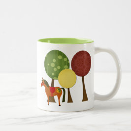 Cute Colorful Retro Ponies och Träd Horse Två-Tonad Mugg