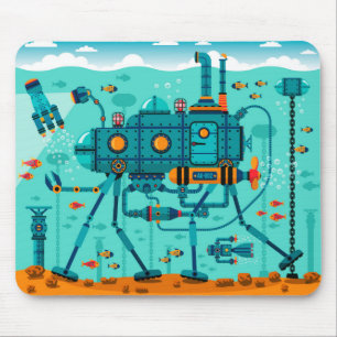 Cute Colorful Robot Underwater Scene Musmatta