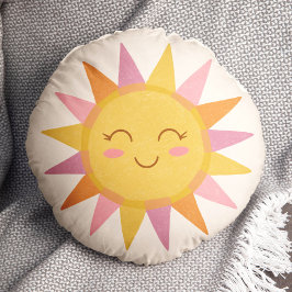 Cute Colorful Rosa Sunshine Smiling Ansikte Rund Kudde