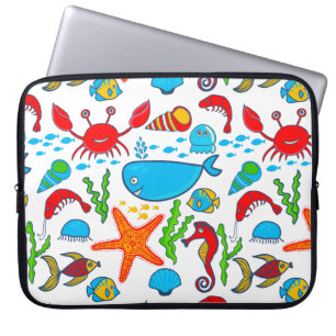 Cute Colorful Sea Life Illustration Mönster 2 Laptop Sleeve