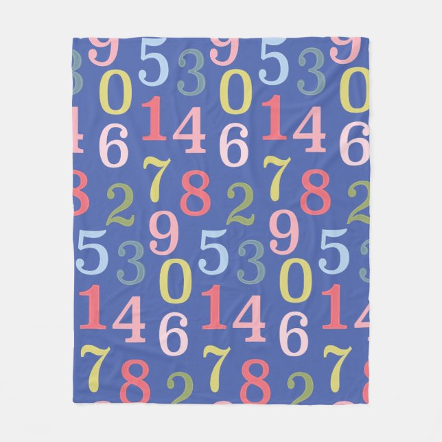 Cute Colorful Simple Numbers Mönster Blue Fleecefilt (Framsidan)