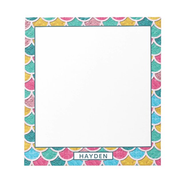 Cute Colorful Sjöjungfru Scales Monogram Namn Anteckningsblock (Framsida)