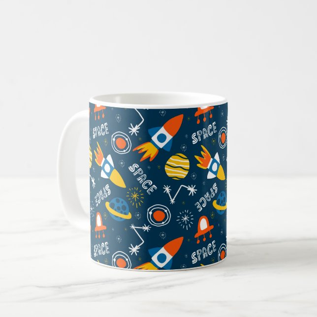 Cute Colorful Space Äventyr Mönster Kaffemugg (Framsida vänster)