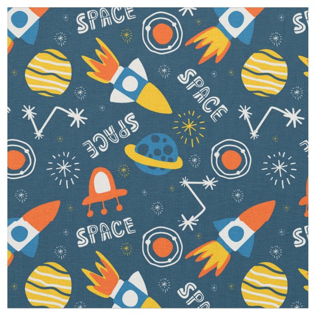 Cute Colorful Space Äventyr Mönster Tyg (Närbild)