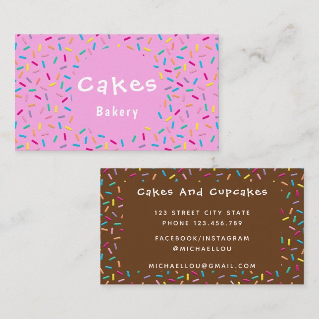 Cute Colorful Sprinkles Bakery Visitkort (Fram/baksida)