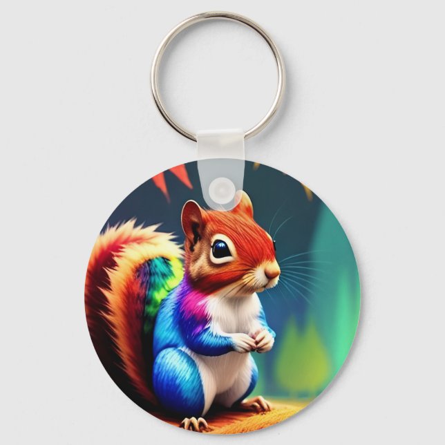 Cute Colorful Squirrel Digital Artwork Nyckelring (Framsida)