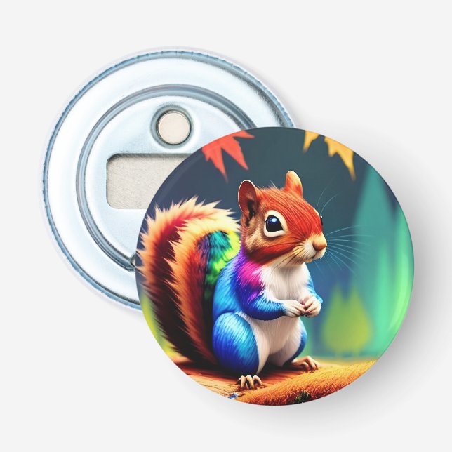 Cute Colorful Squirrel Digital Painting Flasköppnare (Framsidan)