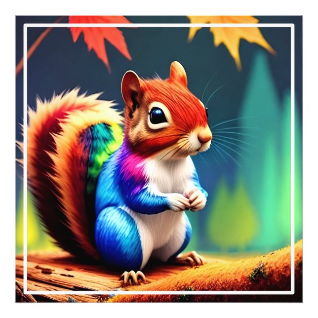 Cute Colorful Squirrel Digital Painting Fototryck (Framsidan)