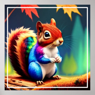 Cute Colorful Squirrel Digital Painting Poster